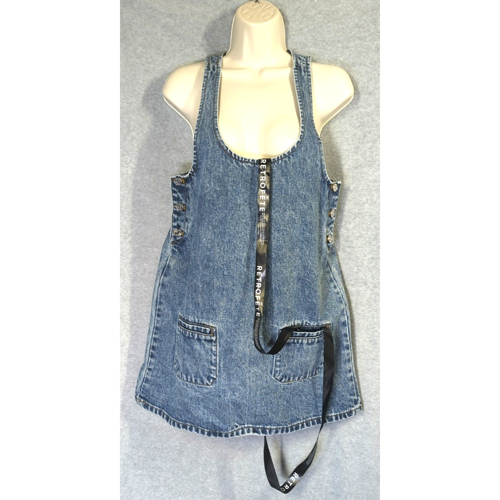 NWT SER.O.YA Scoop Neck Mini Dress Denim Blue XS Button Side Closure Easy Chic